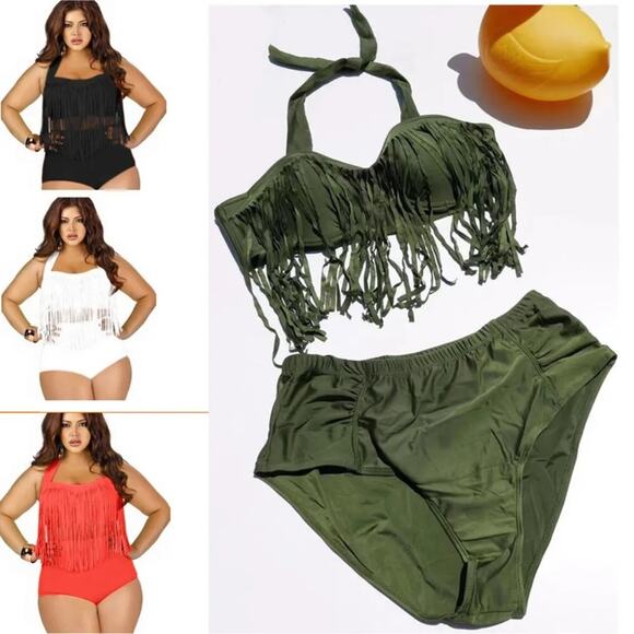 BEACHSISSI Green Fringe Bikini Set NEW Size Large - Picture 1 of 10